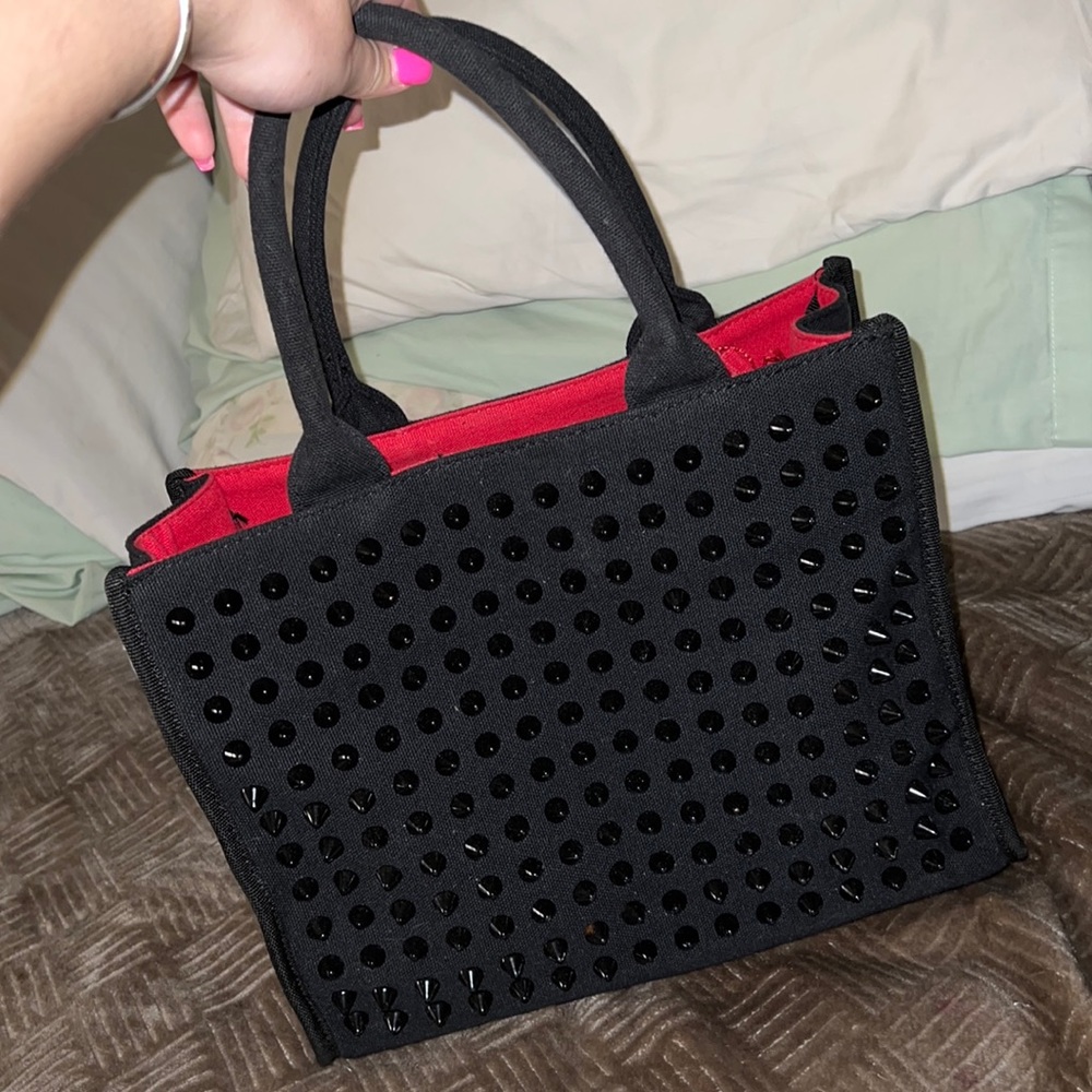 Black Studded Satchel Tote Purse with Removable Strap